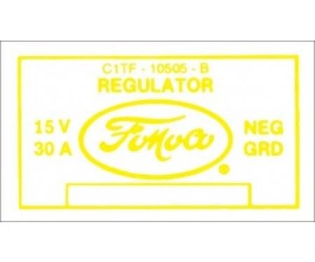 Ford Thunderbird Voltage Regulator Decal, 30 Amp, No Air Conditioning, C1TF-B, 1961