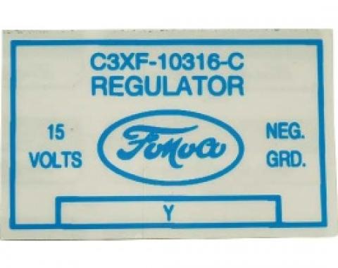 Ford Thunderbird Voltage Regulator Decal, C3XF-C, 1963