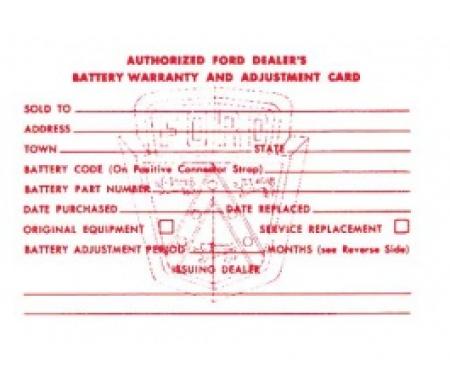 Ford Thunderbird Battery Warranty Card, 1956-57