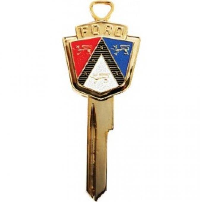Ford Thunderbird Anniversary Key Blank, Gold With Red White And Blue Ford Crest, 1955-64