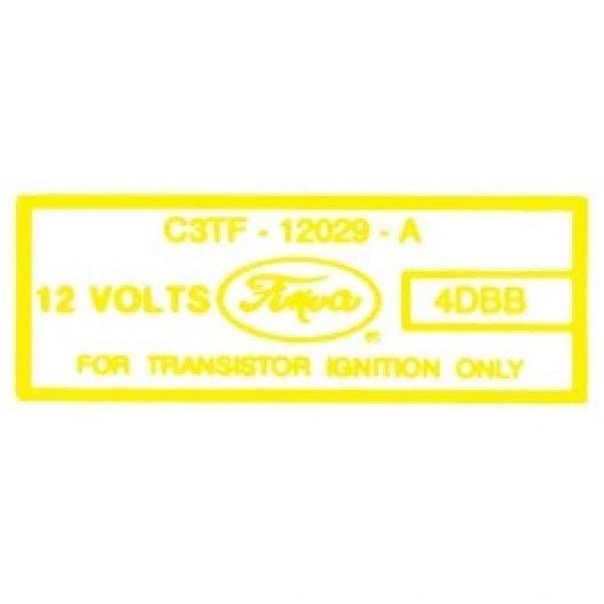 Ford Thunderbird Ignition Coil Decal, For Transistorized Ignition, C3TF, 1964-66