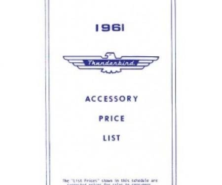 Ford Thunderbird Accessory Price List, New Car, 1961