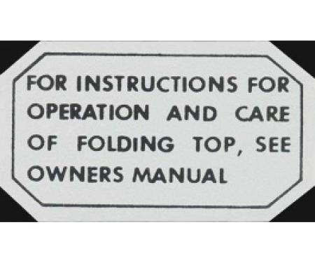 Ford Thunderbird Glove Box Decal, Folding Top, 1955-57