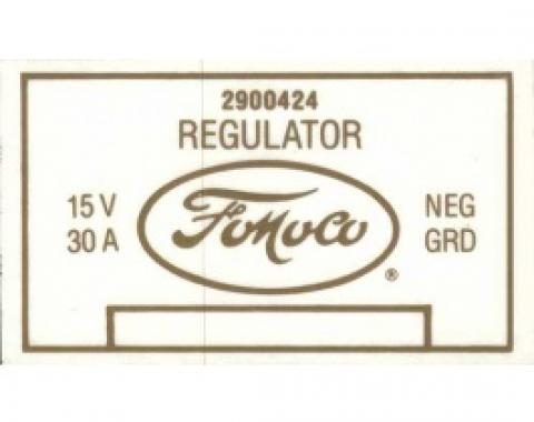 Ford Thunderbird Voltage Regulator Decal, 2900424, No Air Conditioning, 1958-61