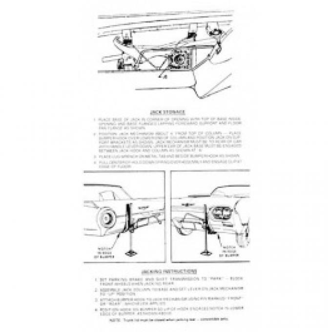Ford Thunderbird Jack Instruction Decal, Thunderbird Sports Roadster, 1962-63