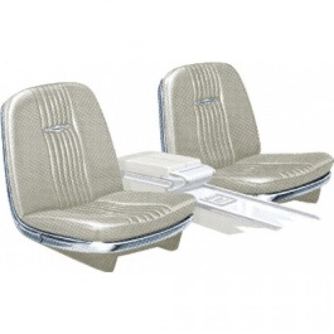 Ford Thunderbird Front Bucket & Rear Bench Seat Covers, Full Set, Vinyl, White #43, Trim Codes G2-G9 Or P2-P9, Without Reclining Passenger Seat, 1965