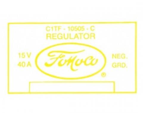 Ford Thunderbird Voltage Regulator Decal, 40 Amp With Air Conditioning, C1TF-C, 1961