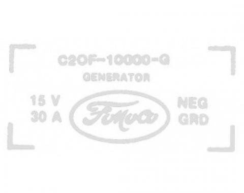 Ford Thunderbird 30 Amp Generator Decal, C2OF-10000-G, 1962