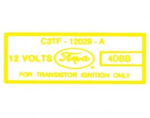 Ford Thunderbird Ignition Coil Decal, For Transistorized Ignition, C3TF, 1964-66