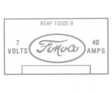 Ford Thunderbird Voltage Regulator Decal, B5AF-B, 1955