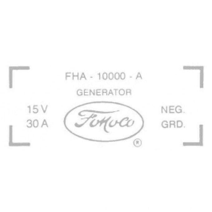 Ford Thunderbird Generator Decal, 30 Amp Generator, 352 V8 Without Air Conditioning, FHA-10002-A, 1959-60
