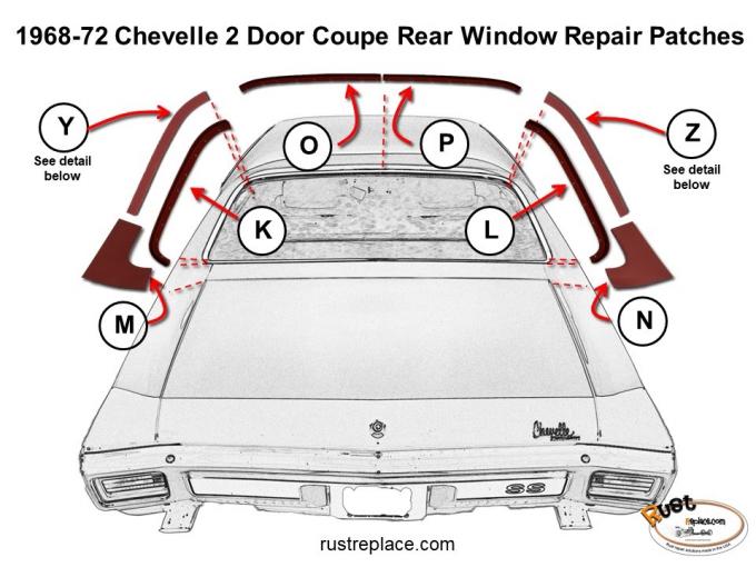 Chevelle Quarter Panel Rear Window Repair Channel, Left, 1968-1972