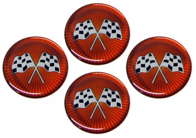 Corvette Emblem Set, Cross Flag Red Sunburst, Set of 4