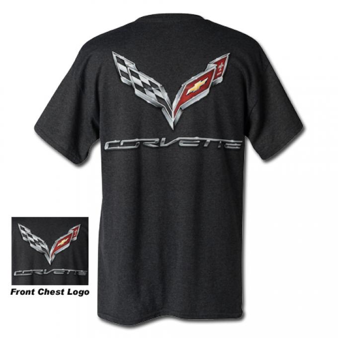Corvette C7 Corvette Logo Flag T-Shirt, Charcoal