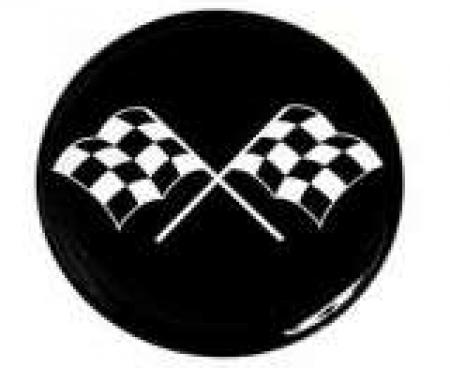 Corvette Wheel Spinner Emblem Set, With Crossed-Flags Design, 1-3/4", Black, 1976-1987