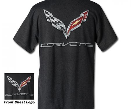 Corvette C7 Corvette Logo Flag T-Shirt, Charcoal