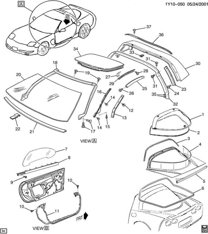 Corvette Coupe Rear Hatch Window Seal, Front Secondary Seal, 1997-1998