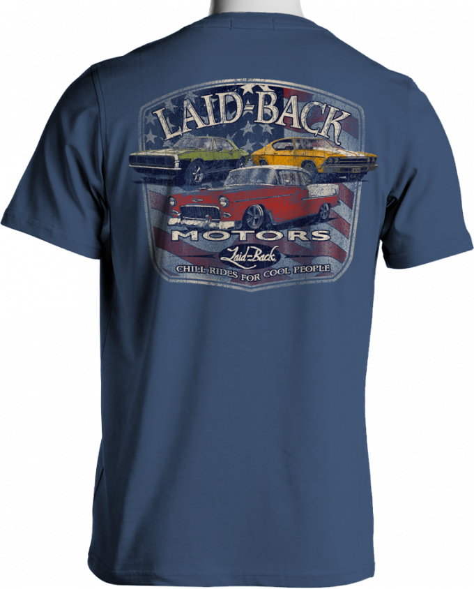 Laid Back Fulton Motors Chevy T-Shirt, Blue