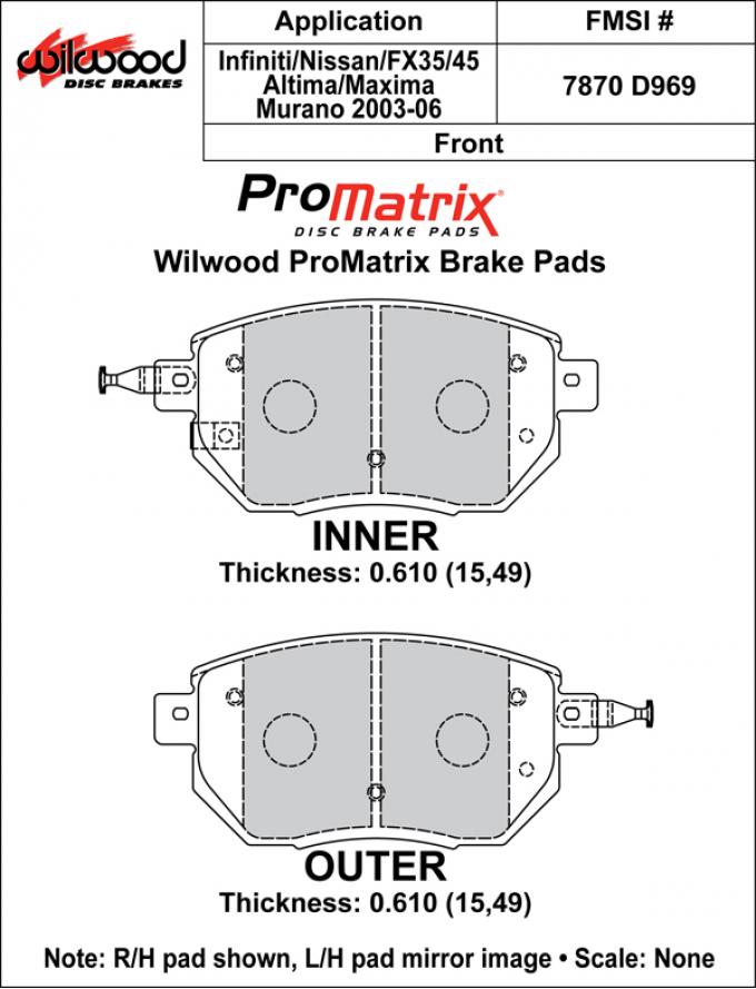 Wilwood Brakes Street Performance / Racing Pads - Plate: D969 - Compound: PM - ProMatrix 150-D0969K