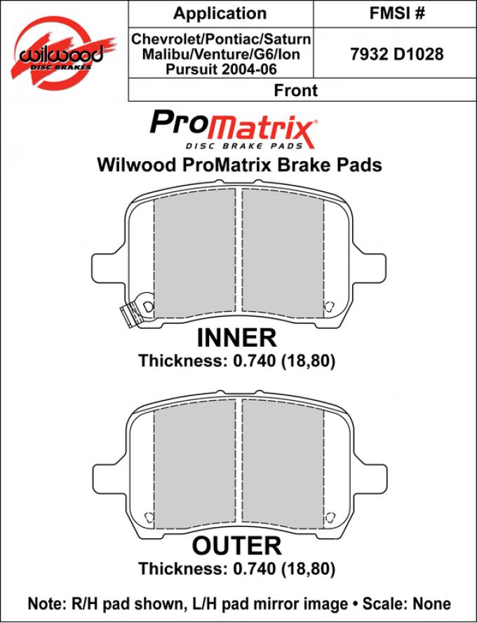 Wilwood Brakes Street Performance / Racing Pads - Plate: D1028 - Compound: PM - ProMatrix 150-D1028K