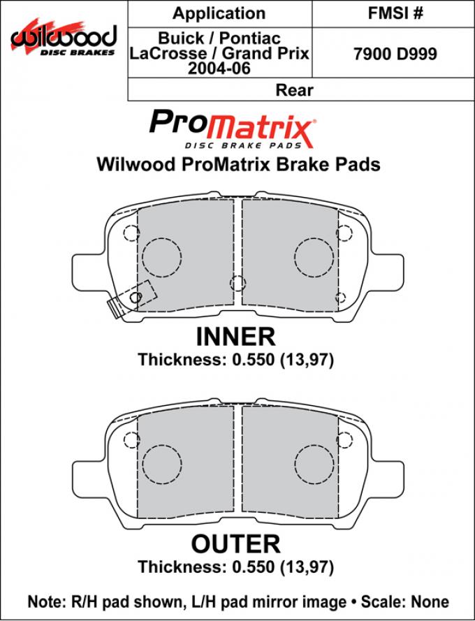 Wilwood Brakes Street Performance / Racing Pads - Plate: D999 - Compound: PM - ProMatrix 150-D0999K