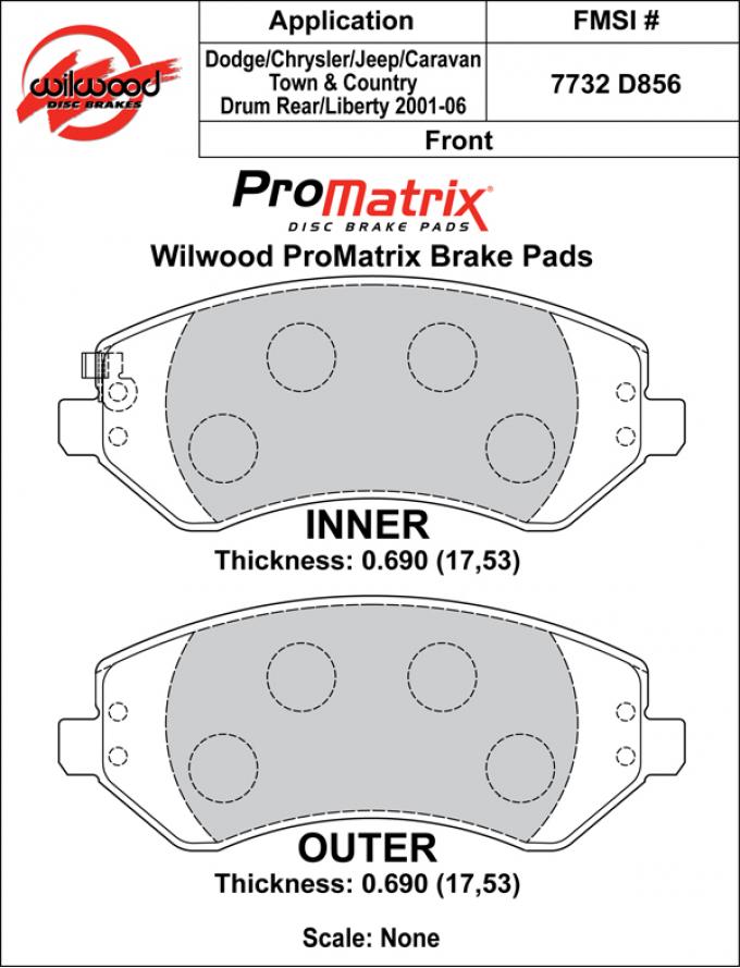 Wilwood Brakes Street Performance / Racing Pads - Plate: D856 - Compound: PM - ProMatrix 150-D0856K