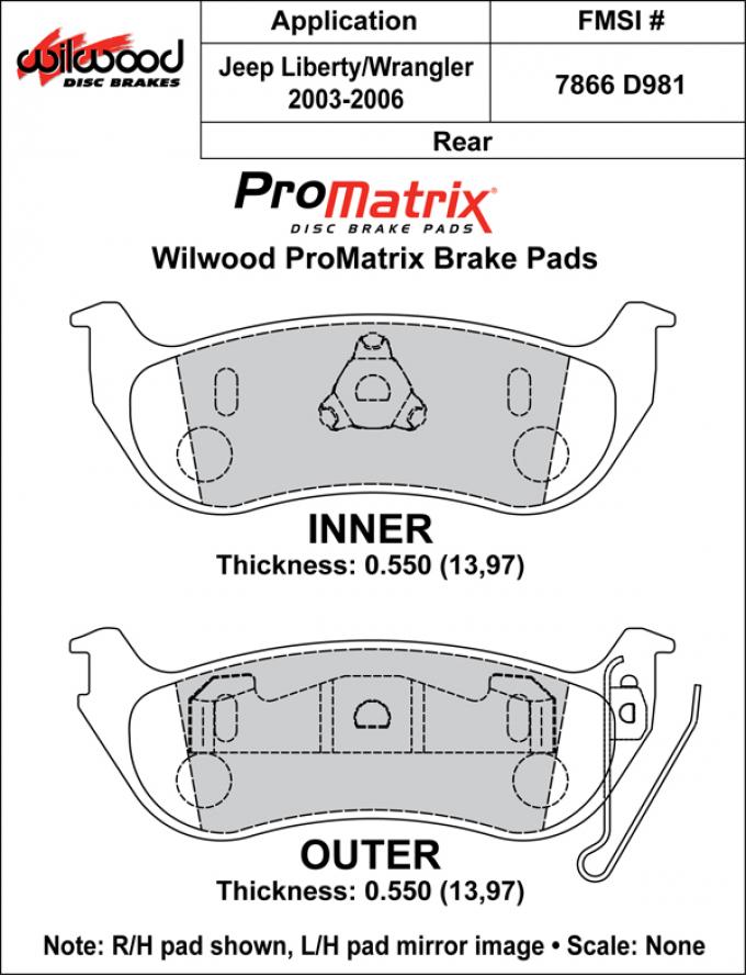 Wilwood Brakes Street Performance / Racing Pads - Plate: D981 - Compound: PM - ProMatrix 150-D0981K