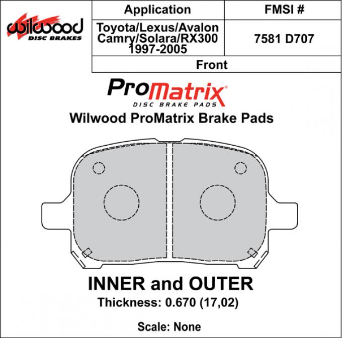 Wilwood Brakes Street Performance / Racing Pads - Plate: D707 - Compound: PM - ProMatrix 150-D0707K
