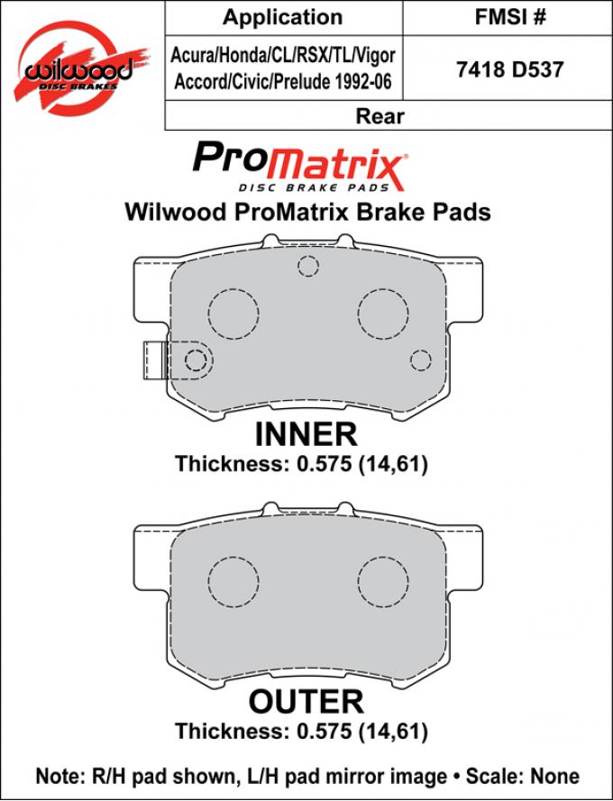 Wilwood Brakes Street Performance / Racing Pads - Plate: D537 - Compound: PM - ProMatrix 150-D0537K