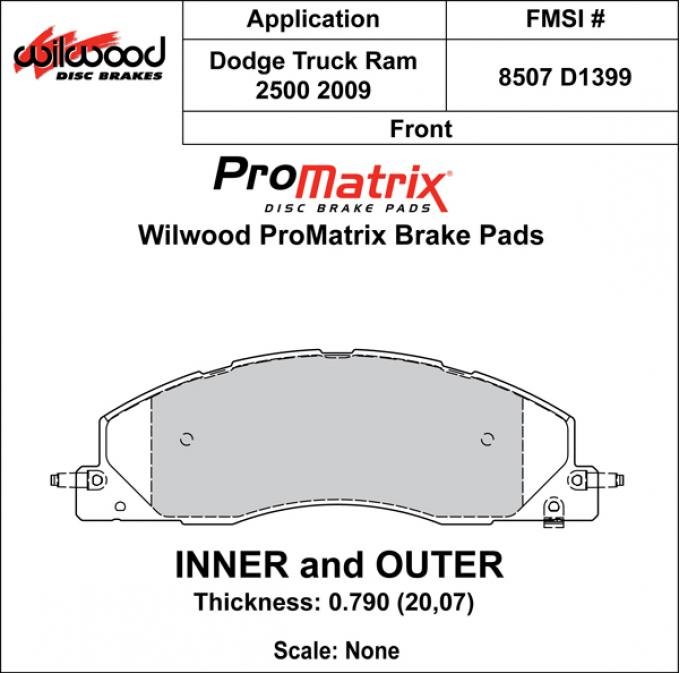 Wilwood Brakes Street Performance / Racing Pads - Plate: D1399 - Compound: PM - ProMatrix 150-D1399K