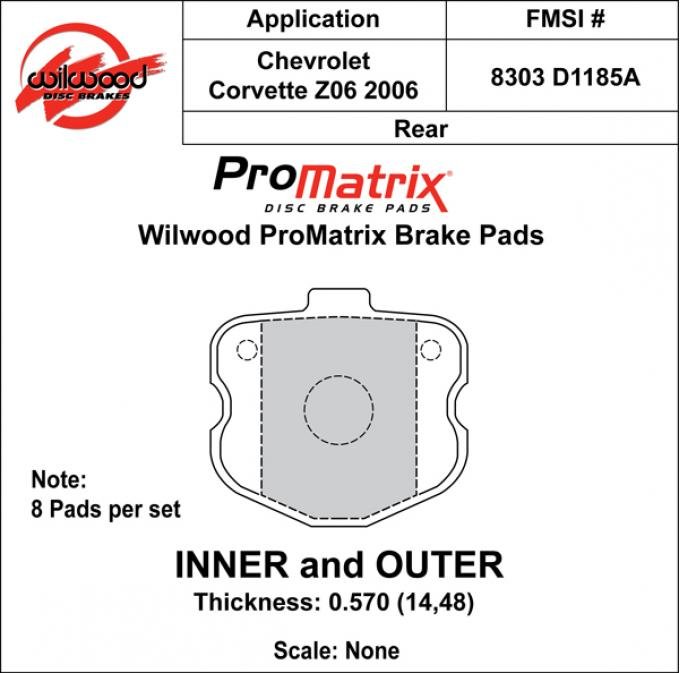 Wilwood Brakes Street Performance / Racing Pads - Plate: D1185A - Compound: PM - ProMatrix 150-D1185AK