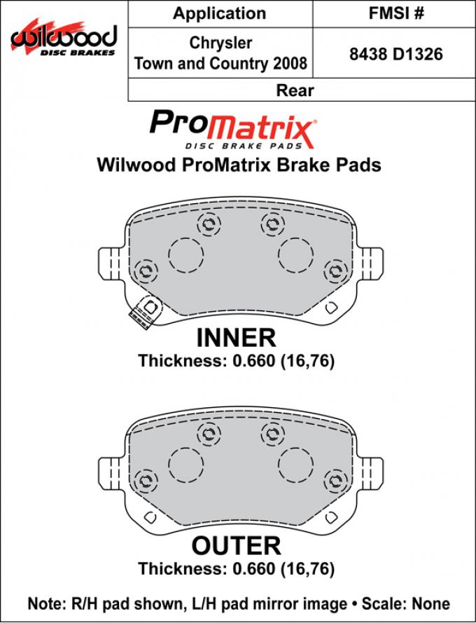 Wilwood Brakes Street Performance / Racing Pads - Plate: D1326 - Compound: PM - ProMatrix 150-D1326K