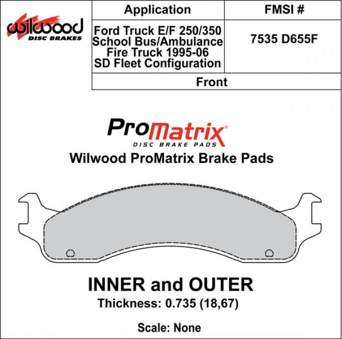 Wilwood Brakes Street Performance / Racing Pads - Plate: D655F - Compound: PM - ProMatrix 150-D0655FK