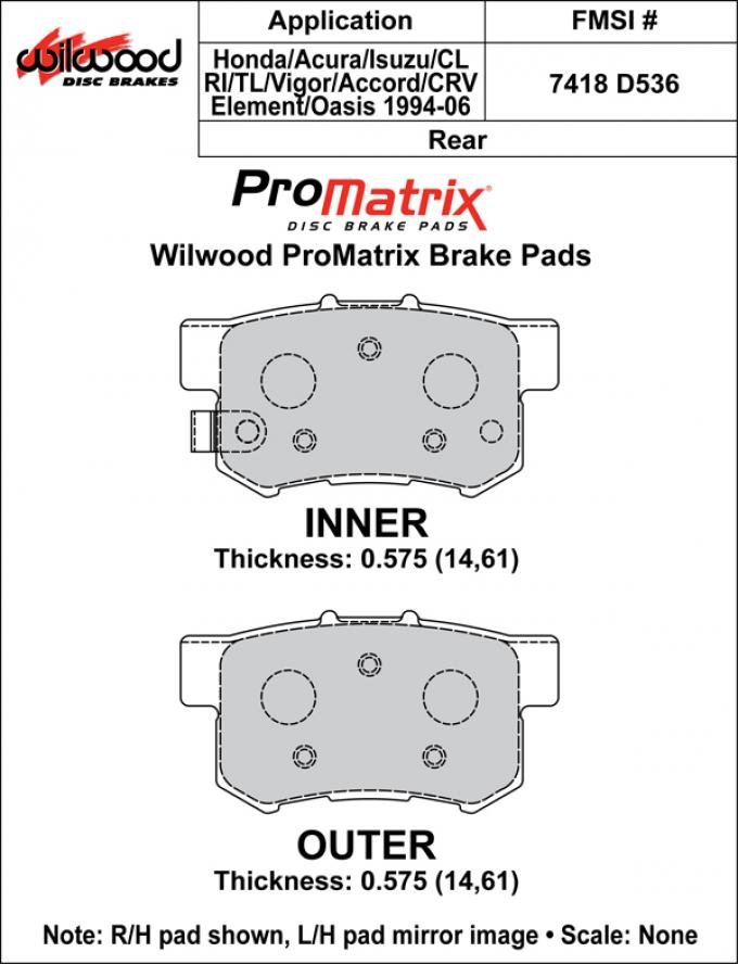 Wilwood Brakes Street Performance / Racing Pads - Plate: D536 - Compound: PM - ProMatrix 150-D0536K
