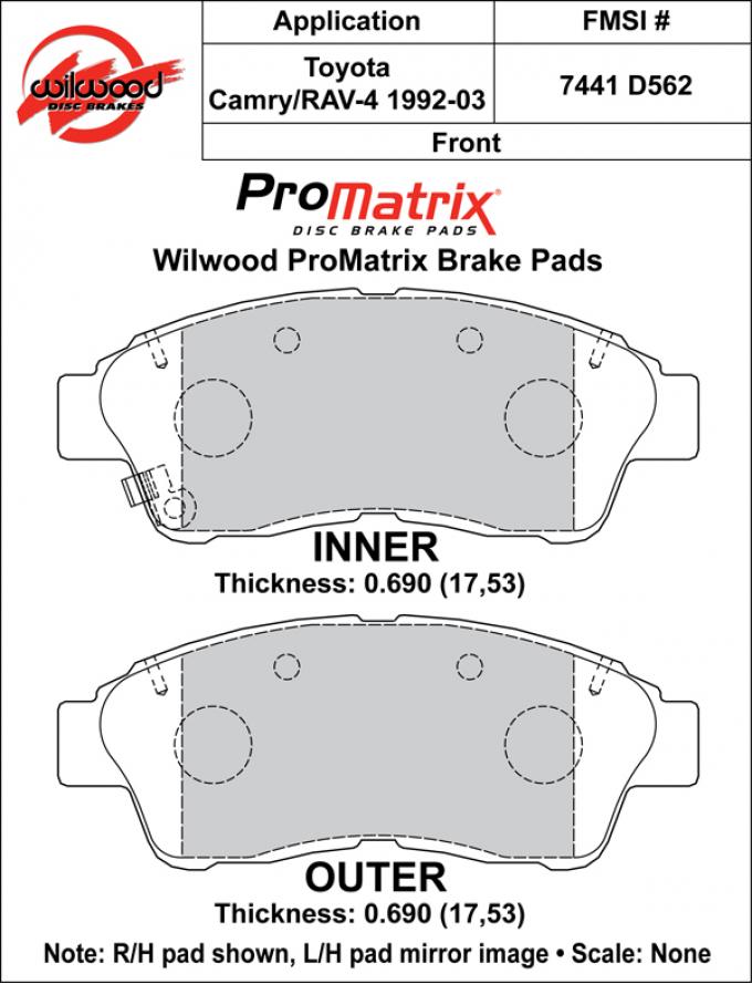 Wilwood Brakes Street Performance / Racing Pads - Plate: D562 - Compound: PM - ProMatrix 150-D0562K