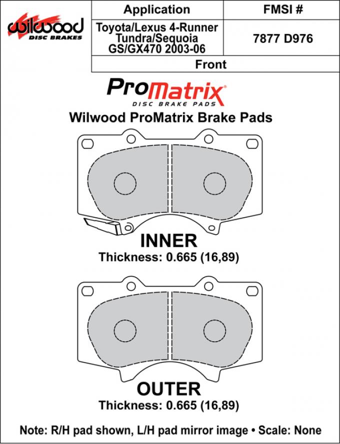 Wilwood Brakes Street Performance / Racing Pads - Plate: D976 - Compound: PM - ProMatrix 150-D0976K