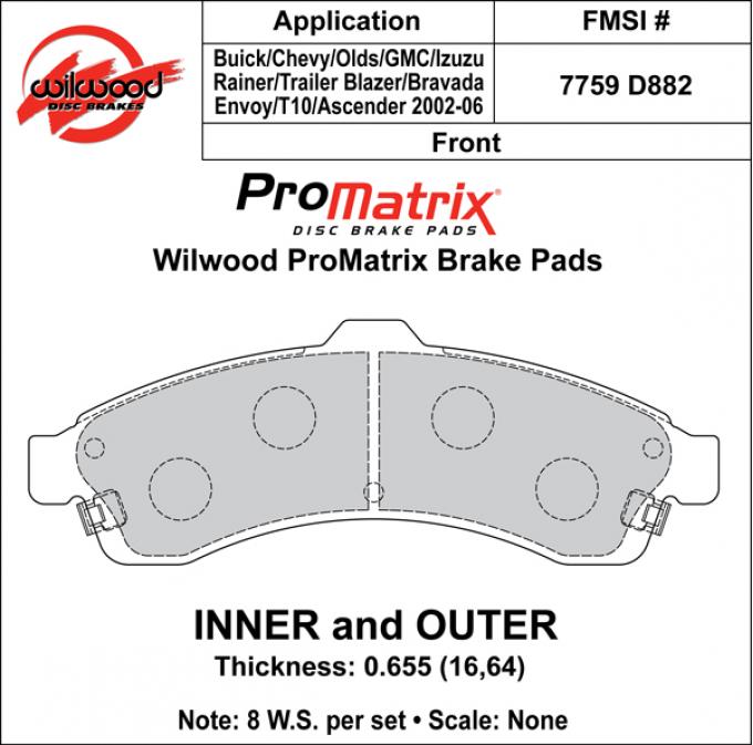 Wilwood Brakes Street Performance / Racing Pads - Plate: D882 - Compound: PM - ProMatrix 150-D0882K