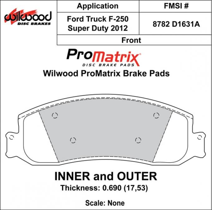Wilwood Brakes Street Performance / Racing Pads - Plate: D1631A - Compound: PM - ProMatrix 150-D1631AK