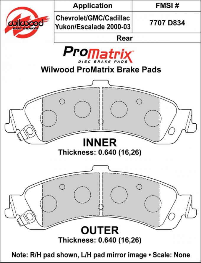 Wilwood Brakes Street Performance / Racing Pads - Plate: D834 - Compound: PM - ProMatrix 150-D0834K