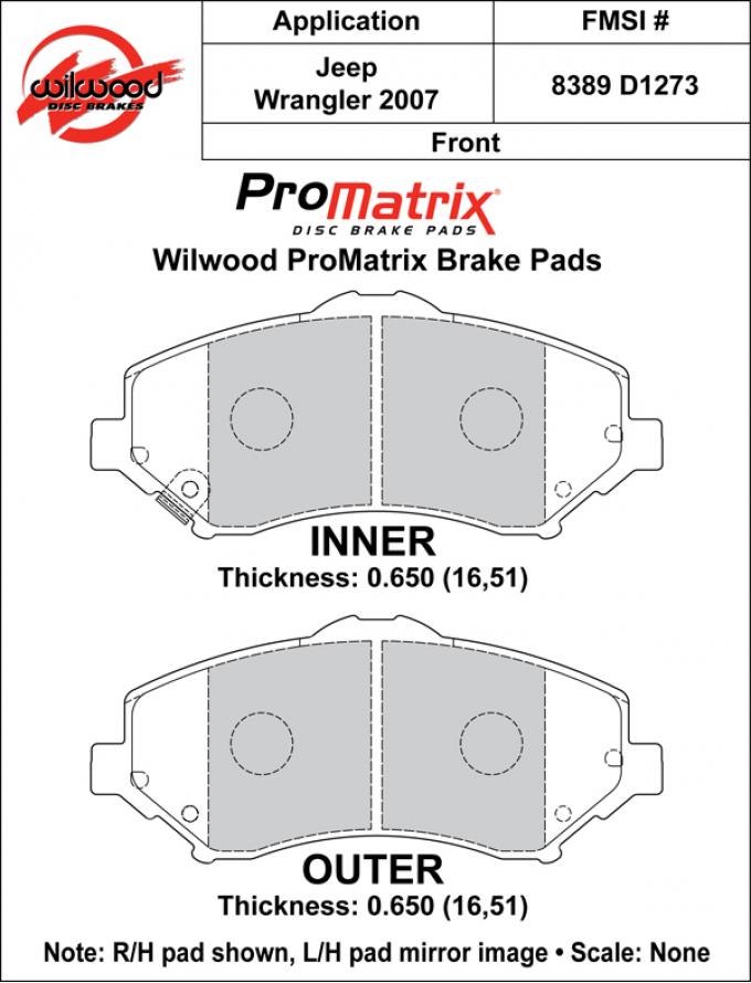 Wilwood Brakes Street Performance / Racing Pads - Plate: D1273 - Compound: PM - ProMatrix 150-D1273K