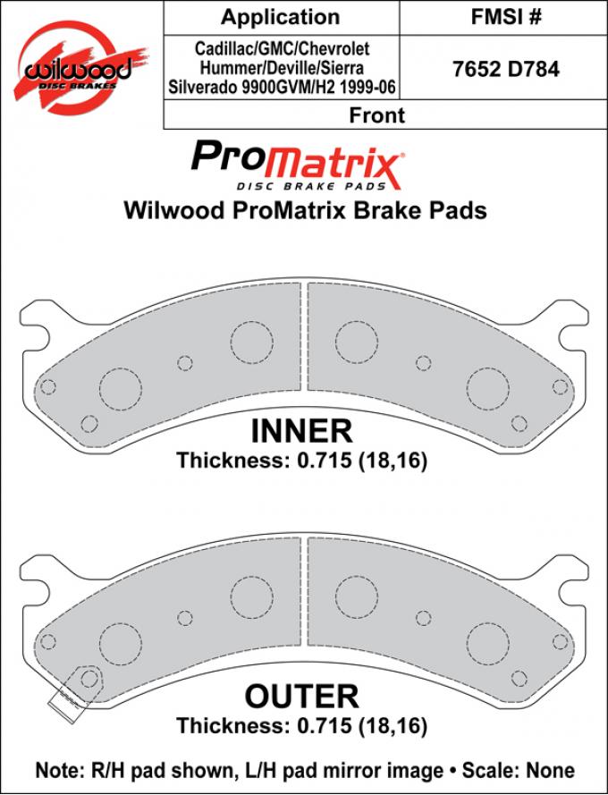 Wilwood Brakes Street Performance / Racing Pads - Plate: D784 - Compound: PM - ProMatrix 150-D0784K