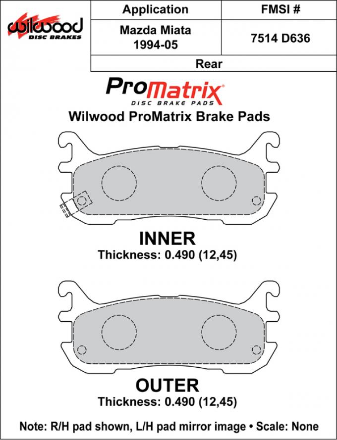 Wilwood Brakes Street Performance / Racing Pads - Plate: D636 - Compound: PM - ProMatrix 150-D0636K