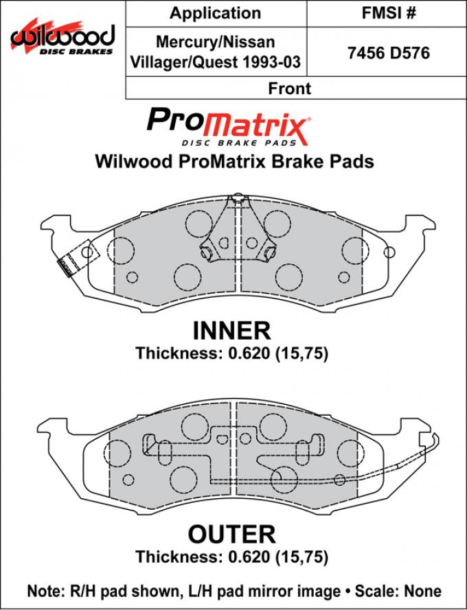 Wilwood Brakes Street Performance / Racing Pads - Plate: D576 - Compound: PM - ProMatrix 150-D0576K