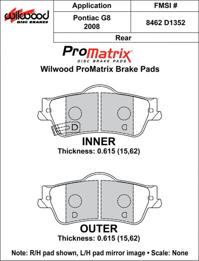Wilwood Brakes Street Performance / Racing Pads - Plate: D1352 - Compound: PM - ProMatrix 150-D1352K