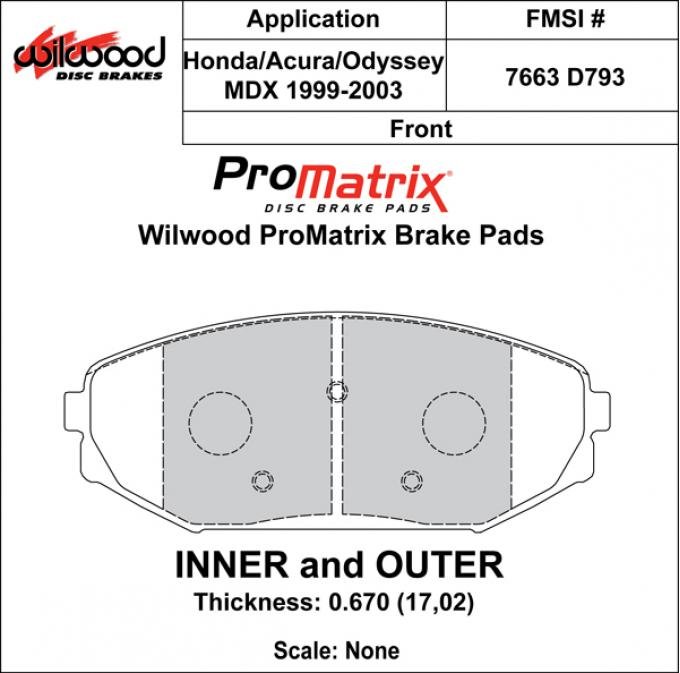 Wilwood Brakes Street Performance / Racing Pads - Plate: D793 - Compound: PM - ProMatrix 150-D0793K