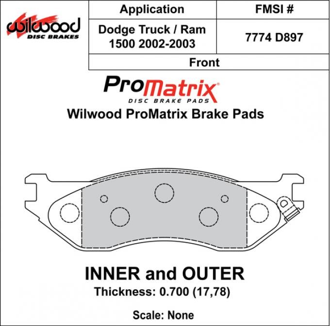 Wilwood Brakes Street Performance / Racing Pads - Plate: D897 - Compound: PM - ProMatrix 150-D0897K