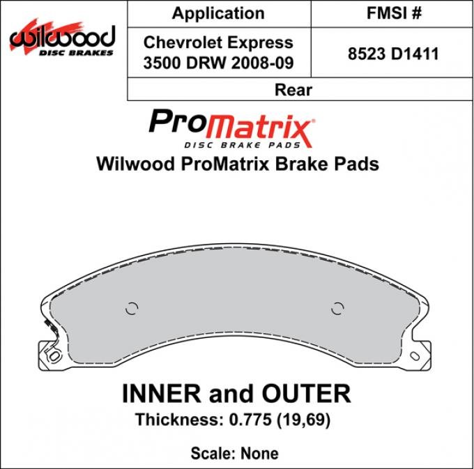 Wilwood Brakes Street Performance / Racing Pads - Plate: D1411 - Compound: PM - ProMatrix 150-D1411K