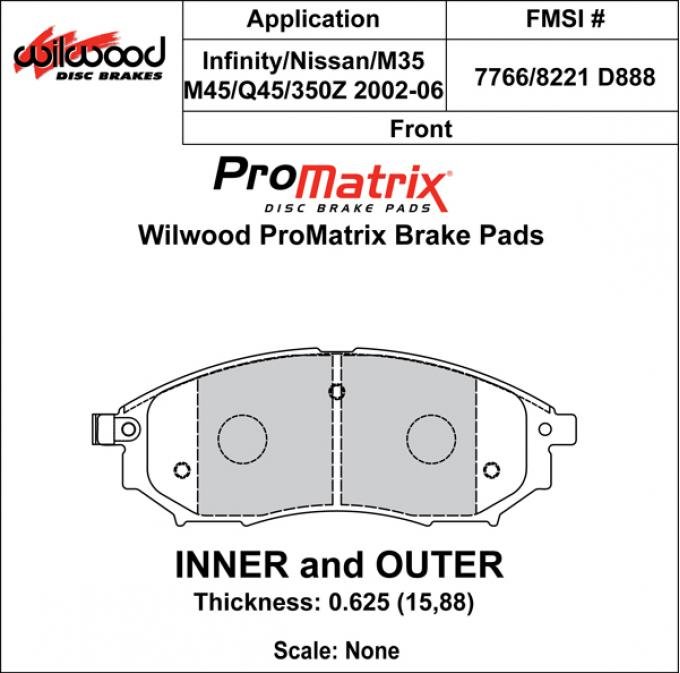 Wilwood Brakes Street Performance / Racing Pads - Plate: D888 - Compound: PM - ProMatrix 150-D0888K