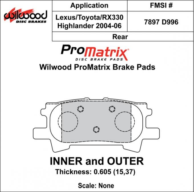 Wilwood Brakes Street Performance / Racing Pads - Plate: D996 - Compound: PM - ProMatrix 150-D0996K