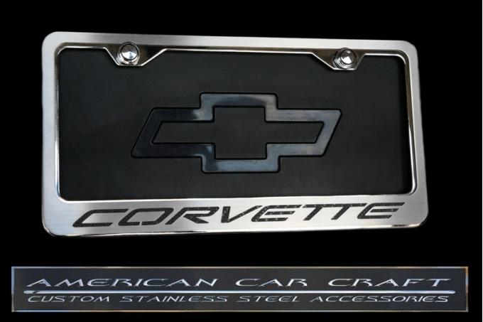 C5 Corvette License Plate Frame w/CORVETTE Inlay - Brushed Stainless, Choose Color Inlay 032050
